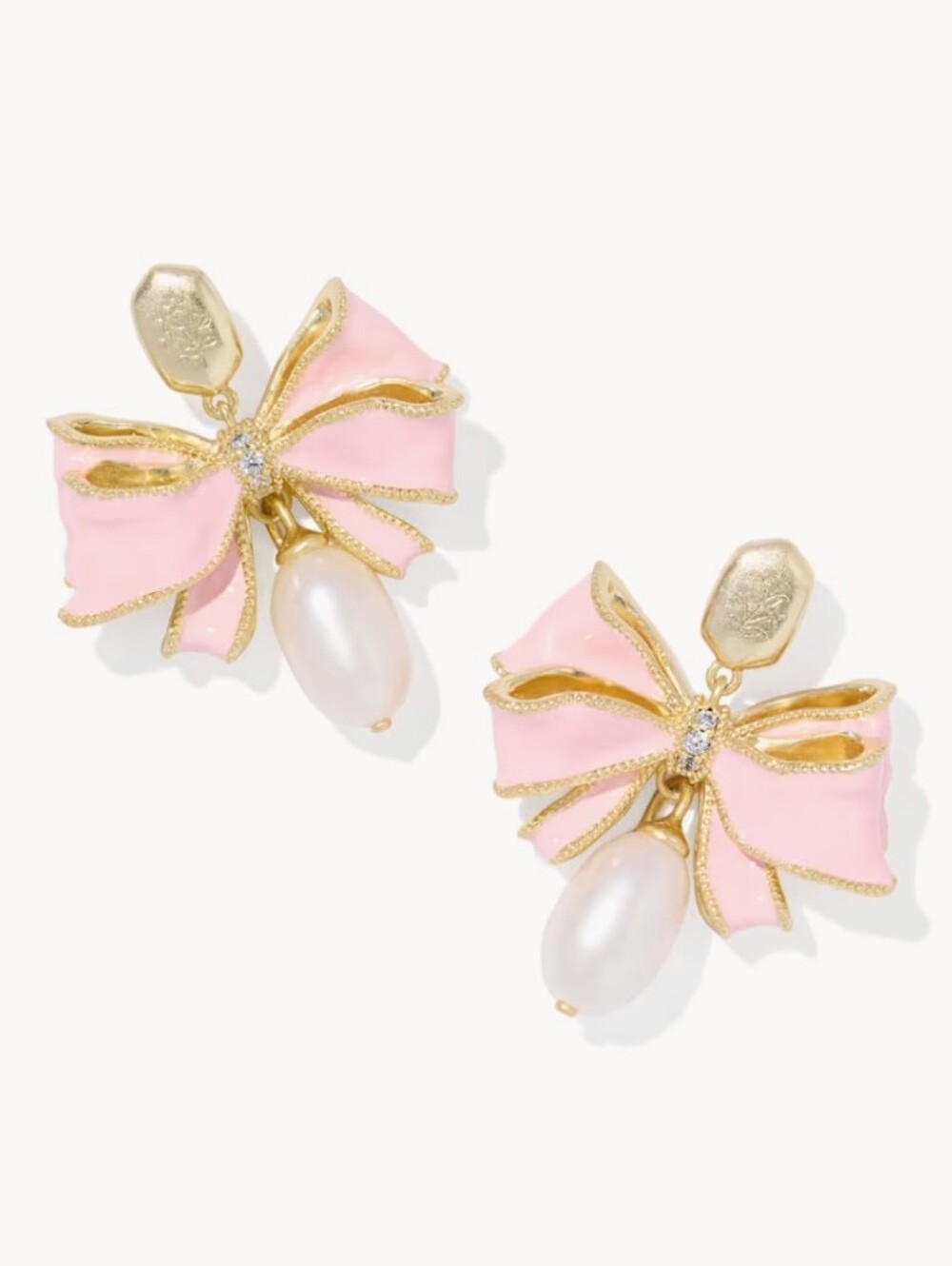 Kendra Scott Pink And Gold Bow Pearl Drop Post Back Earrings